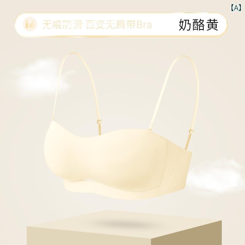 ブラジャー レディース ベアトップ チューブトップ ストラップレス インナー 薄手 滑り止め 落ちない シームレス 響かない 快適 バックシャン ノンワイヤー ポリエステル ハーフカップ 普段使い 無地 黒