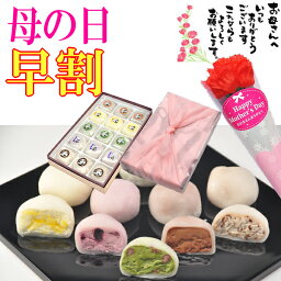 花と大福のセット ＼ P最大10倍 早割 ／ 母の日 スイーツ プレゼント ギフト 和菓子 お菓子 フルーツ カーネーション 花 花束 メッセージカード 花とセット セット 人気 高級 抹茶 チョコレート チョコ 柚 ブルーベリークリームチーズ アイス クリーム 大福 ヒンヤリくりーむ大福5種類15個