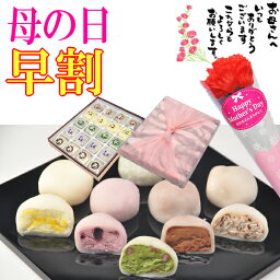 花と大福のセット ＼ P最大10倍 早割 ／ 母の日 スイーツ プレゼント ギフト 和菓子 お菓子 フルーツ カーネーション 花 花束 メッセージカード 花とセット セット 人気 高級 抹茶 チョコレート チョコ 柚 ブルーベリークリームチーズ アイス クリーム ヒンヤリくりーむ 大福 5種類20個