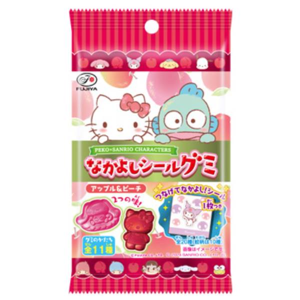 不二家 ペコ×サンリオキャラクターズなかよしシールグミ（アップル＆ピーチ） 6粒 20コ入り 2024/03/26発売 (4902555124681)