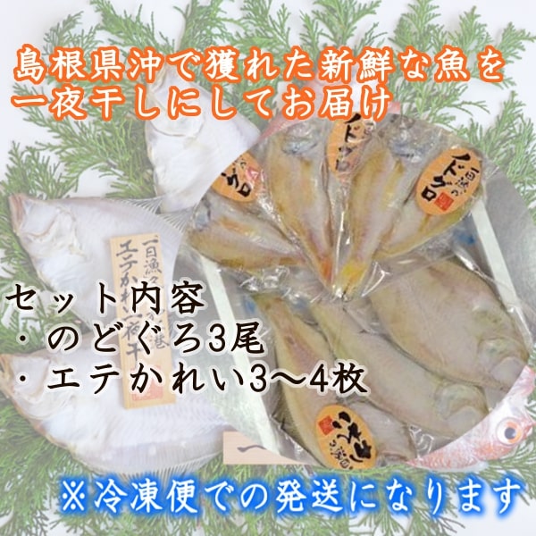 (地域限定送料無料)岡富商店 「一日漁」一夜干　のどぐろ・かれい一夜干（のどぐろ3尾・エテかれい3〜4枚) 冷凍　干物セット ギフト 産地直送(sot106)