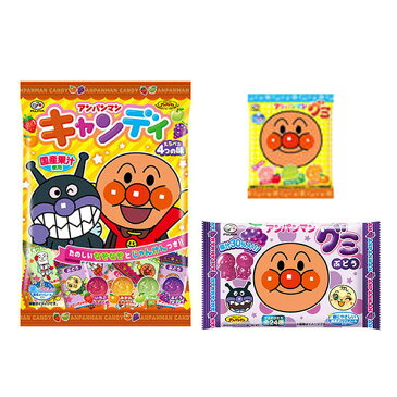 (全国送料無料) スヌーピー(小)とクレヨンしんちゃん(小)キャラクター巾着袋付き!アンパンマンお菓子(3種・7コ)セット おかしのマーチ メール便 (omtmb7479)