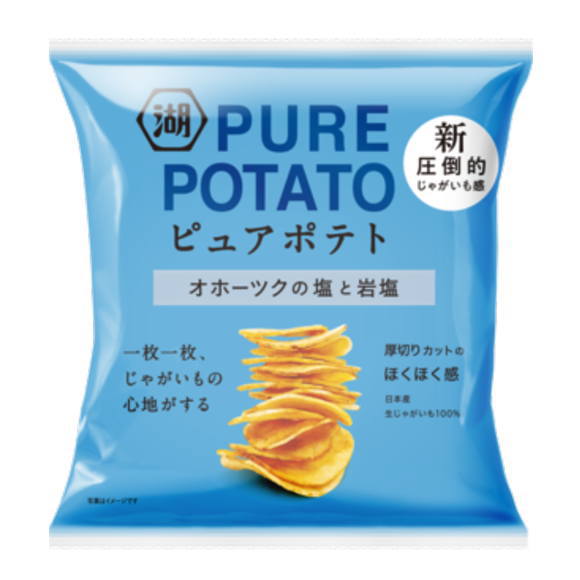 名称 スナック菓子 内容量 55g 原材料 馬鈴薯（日本：遺伝子組換えでない）、植物油、風味オイル（乳成分を含む）、でん粉分解物、食塩（オホーツクの塩50％、岩塩50％）、たんぱく加水分解物（鶏肉を含む）、鶏油／調味料（アミノ酸等） 保存方法 直射日光、高温多湿を避けて常温で保存してください。 賞味期限 パッケージに記載 製造者 株式会社湖池屋 東京都板橋区成増5丁目9番7号 備考