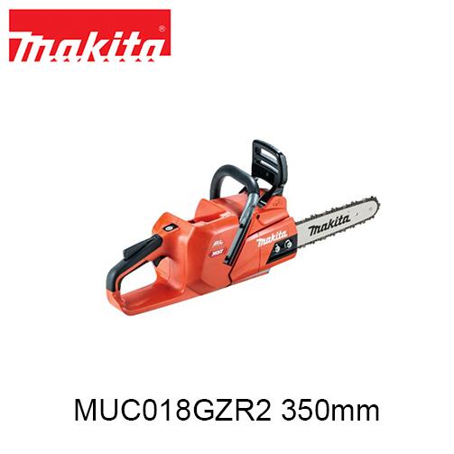 商品情報 メーカー名 makita マキタ 商品名 充電式チェンソー【MUC018GZR2(本体)＋M350A（チェンソーバーセット）※バッテリ・充電器別売】 　 40Vmax ガイドバー長さ 350mm チェーンタイプ 25AP スプロケットノーズバー仕様 チェーン刃 25AP仕様 刃数が多く、軽い滑らかな切れ味 ゲージ厚1.3mm ピッチ1/4” 電源（V） 直流36(40Vmax) 本機寸法(長さ×幅×高さmm) 445×230×275 標準付属品 レンチ13-16・丸型ヤスリ4・チェーンオイル 特長 ●エンジン式42mLクラス ●ハイパワーブラシレスモータ搭載 ●堅牢ボディ ●正確な切断を実現する最適ハンドル設計 ●伐倒作業に ●使用推奨バッテリ(別販売品) BL4050F(5.0Ah) ●使用可能バッテリBL4040(4.0Ah) ●取回し性に優れた最適重心バランス ●面取りした滑らかなボディ形状 ●枝払いに ●玉切りに ●高い防水性能 ●25AP仕様 ●ダブルナット ●脱落防止ナット ●金属製スパイクバンパ ●金属製チェーンキャッチャ ●「収納式」大口径オイルタンクキャップ ●ワンタッチで電源ON ●ガイドバー長は選べる3タイプ ▼　▼　関連商品はコチラ　▼　▼ 40Vmax　バッテリー 18V　バッテリー