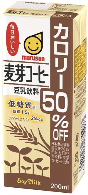 送料無料 マルサンアイ 豆乳飲料 麦芽コーヒー カロリー50%オフ 200ml×48本