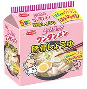 送料無料 エースコック ワンタンメン　豚骨しょうゆ(5食パック入り)×12個