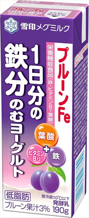 送料無料 雪印メグミルク プルーンFe 1日分の鉄分 のむヨーグルト 190g×6本 クール