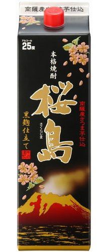 黒麹仕立て桜島パック 芋焼酎 25度 鹿児島県 1800ml