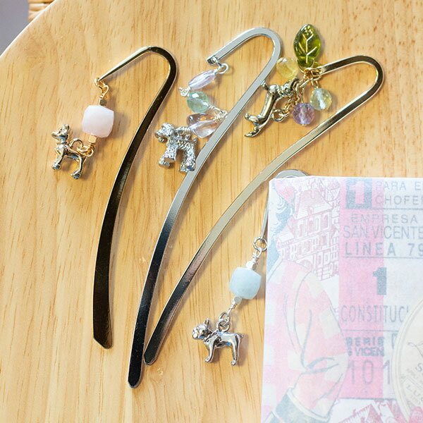 天然石付きブックマーカー 犬モチーフ【flowerico】(本 栞 ブックマーカー しおり 犬 いぬ 天然石)日本製 ハンドメイド 北欧 雑貨 贈り物 ギフト ...