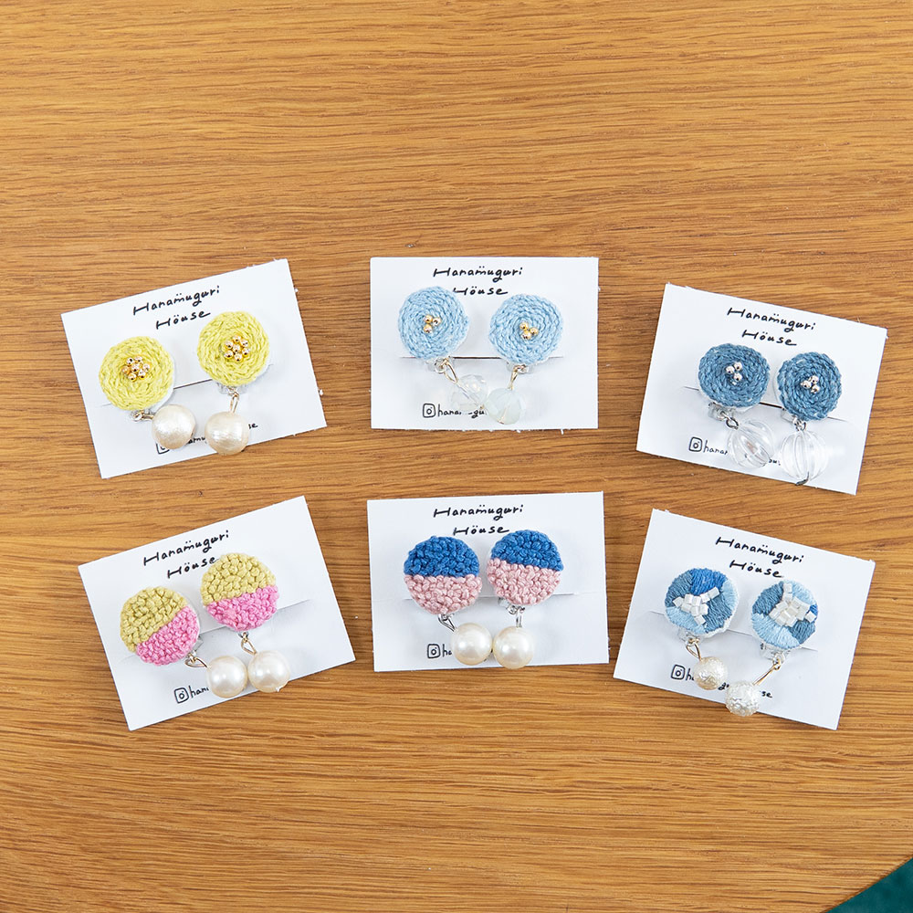 刺繍イヤリング【Hanamuguri＆Hanamuguri house】(レディース 女性 アクセサリー クリップ式イヤリング)日本製 ハンドメイド 北欧 雑貨 贈り物 ギフト おしゃれ 大人かわいい