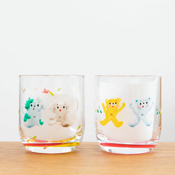 楽天OKAYU LABO（オカユラボ）絵付けグラス【pichio candle】（ガラス製コップ グラス タンブラー コップ クマ ネコ）日本製 ハンドメイド 北欧 雑貨 贈り物 ギフト おしゃれ 大人かわいい