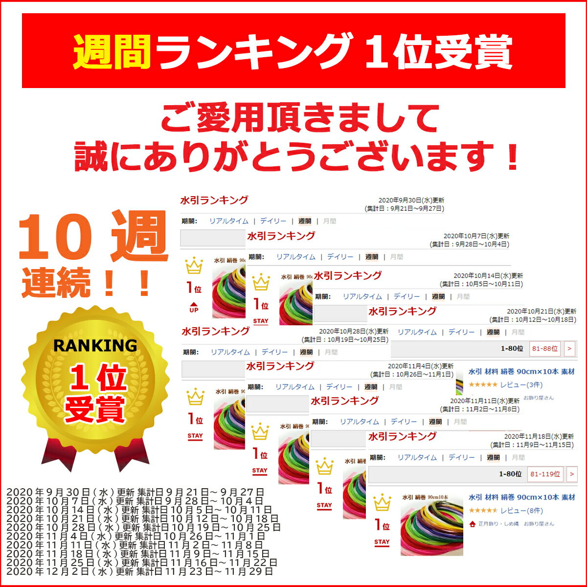 【楽天1位】 水引 材料 絹巻 赤系統 カラー 90cm×10本 水引き mizuhiki 髪飾り 手芸 素材