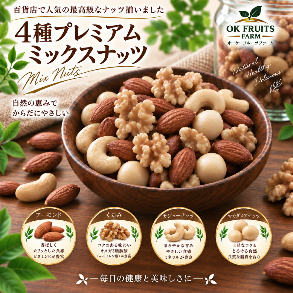 ミックスナッツ 2kg 無塩 素焼き 4種 送料無料 無添加 無油 アーモンド 生くるみ ...