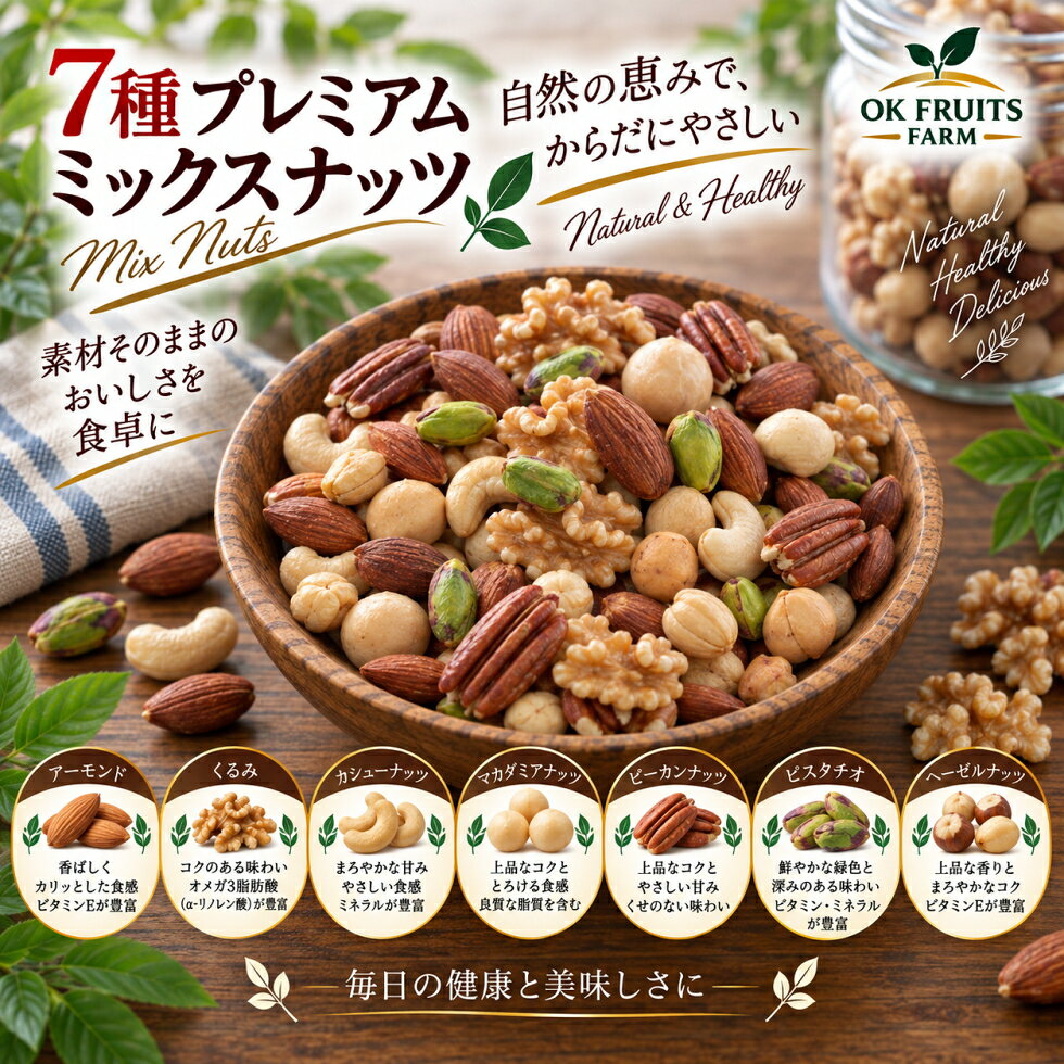 【今なら300円OFFクーポン使える】ナッツ ミックスナッツ 1kg 無塩 素焼き 7種 送料無料 無添加 無油 堂島ミックスナッツ プレミアム ナッツ アーモンド 生クルミ カシューナッツ マカダミアナッツ ピスタチオ ヘーゼルナッツ ピーカンナッツ 大容量 健康 オーケーフルーツ okfruits-10004619 オーケーフルーツ ファーム サンプル画像3