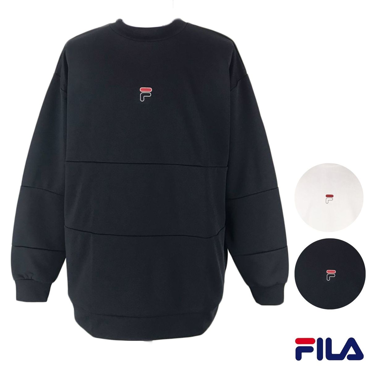 フィラ FILA　【クルーネック　トレーナー　トップス　スポーツ　シンプル　メンズ　サイドポケット　メンズ　袖リブ　Fロゴ　速乾　切り替え　FM9211 】