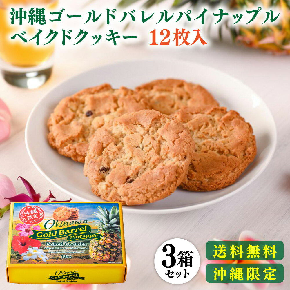 送料無料 沖縄ゴールドバレルパイナップルベイクドクッキー 12枚入 3箱セット お土産 土産 沖縄 お菓子 パイン パイナップル ゴールドバレル マカダミア ナッツ チョコ チップ クッキー ビスケット