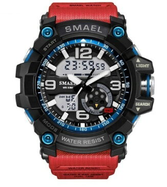 SMAEL 人気 ブランド スポーツウォッチ 高級 メンズ デュアルタイム ミリタリー デジタル 防水 腕時計 レッド