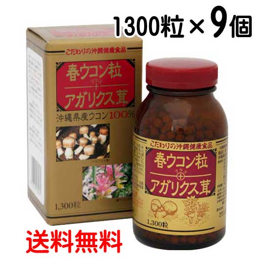 春ウコン粒＋アガリクス茸 1300粒×9個 〔送料無料〕 ウコン 春ウコン 秋ウコン 沖縄 健康食品 国産 錠剤 金秀バイオ