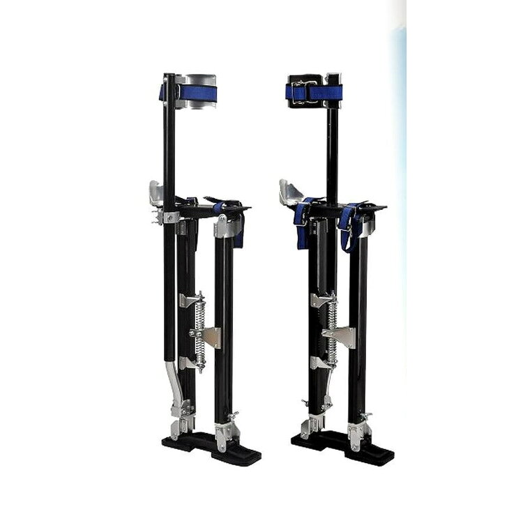 作業用スティルト石膏ボード施工や内装、塗装などの作業を補助する大人用スティルトです。軽量なアルミ合金フレームに、脚を固定するストラップ、歩行時の動きを支えるダブルスプリング、床面を捉えるゴム製フットを備えています。高さは固定ボルトで調整する構造です。商品仕様商品作業用スティルト（左右セット）カラーシルバー主な素材アルミ合金、ナイロン、ゴムほか主な用途石膏ボード施工、内装、塗装などの作業補助構造高さ調整式、ダブルスプリング、脚固定ストラップ、滑り止めゴムフット耐荷重の目安約102kg（原販売ページ記載値）高さ仕様原販売ページに複数仕様の記載があるため、ご注文前に対象仕様をご確認くださいご注文前に本品は玩具ではなく、転倒・落下のおそれがある作業補助用品です。使用前に各ボルト、ストラップ、スプリング、ゴムフットの緩みや損傷を確認してください。ヘルメットや保護具を着用し、補助者のいる安全な場所で十分に練習してください。階段、段差、傾斜面、濡れた床、滑りやすい場所では使用しないでください。原販売ページでは高さ調整範囲として複数の仕様が併記されていますが、購入選択肢にはサイズ指定がありません。高さ仕様はご注文前に必ずご確認ください。