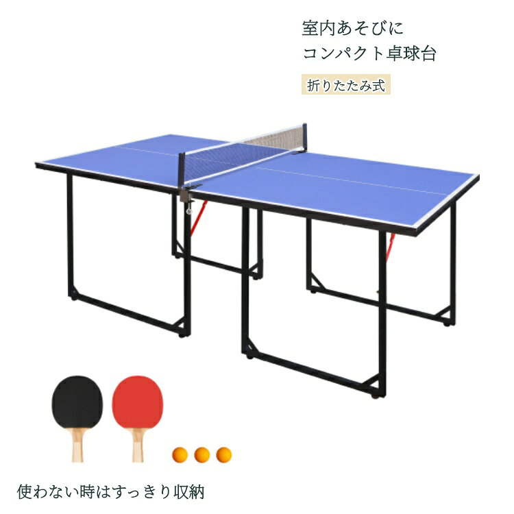 【マラソン限定 10%OFFクーポン 先着30枚】 家庭用折りたたみ卓球テーブル ブルー ...