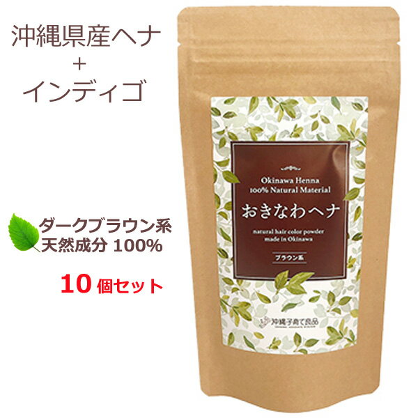 ヘナ 白髪染め トリートメント 天然成分100 国産ヘナ使用 ブラウン 100g×10個 おきなわヘナ ヘナ100 ＋インディゴ 茶髪 茶色 メンズ 女性 日本製