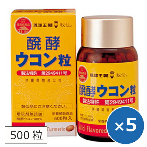 ウコン 粒 錠剤 サプリ 醗酵ウコン粒 琉球王朝秘伝 200mg×500粒×5個 秋ウコン 沖縄 クルクミン 沖縄ウコン堂 増量剤不使用 ウコンサプリメント