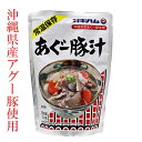 沖縄県産あぐー豚を100％使用した「あぐー豚汁」です。 あぐー豚の甘みと旨味がきいた具だくさんの豚汁に別添の粉末みそを加え、お好みの味に仕上げてお召し上がりいただけます。 野菜たっぷりだから栄養面でもばっちり。 レトルトだから手軽にパッと食べられます。 沖縄料理好きな方へのお土産としても。 常温保存が可能で賞味期限も長いので保存食にもおすすめ。 調理方法： 添付粉末みそを取り出し、あぐー豚汁の袋のまま沸騰したお湯に入れ5分ほど加熱して下さい。 電子レンジの場合は添付粉末みそを取り出し、必ず耐熱容器にあぐー豚汁の中身を移しラップをかけて加熱して下さい。 その後みそをお好みの量加え、よくかき混ぜてお召し上がり下さい。 商品説明内容量350g原材料 野菜（大根、にんじん、長ねぎ）、豚肉（沖縄県産）、鰹節、泡盛、砂糖、しょうゆ、みりん、たん白加水分解物、酵母エキス、食塩、かつお風味だし/調味料（アミノ酸等）（一部に小麦・乳製分・豚肉・大豆を含む） 製造元沖縄ハム総合食品株式会社賞味期限製造日より1年