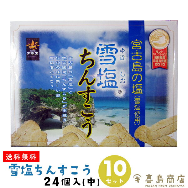 送料無料 雪塩ちんすこう 24個入×10セット (中) 箱タイプ 宮古島 個包装 沖縄 お土産 スイーツ お菓子 沖縄土産 和菓子 バラマキ 大量 お得なまとめ買い 子供会 景品 発表会 夏祭り お祭り ハロウィン イベント クリスマス