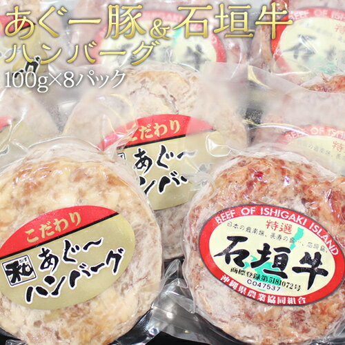 あぐー豚＆石垣牛 ハンバーグセット《あぐー豚100g×4パック,石垣牛100g×4パックの計8...