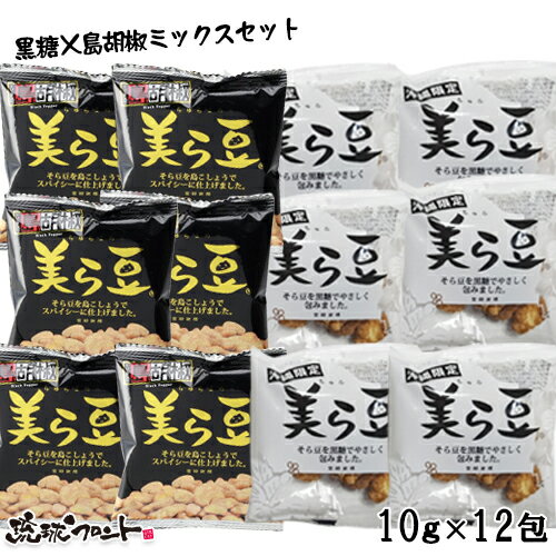 美ら豆 2種ミックス12 黒糖味(10g×6包入）＆島胡椒味(10g×6包入） メール便 送料無料 沖縄土産 沖縄 お土産 そら豆 お菓子 島胡椒 ヒハツ ヒバーチ ピィパーズ おつまみ 豆菓子 琉球フロント