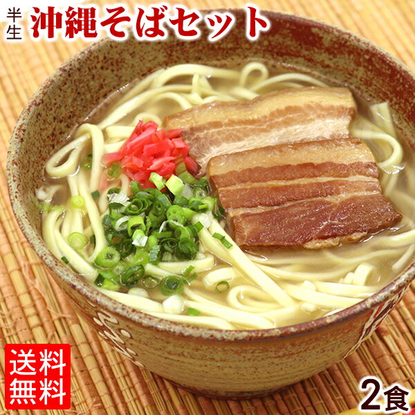 半生沖縄そば2食セット(三枚肉付き)【送料無料メール便】|沖縄そば サン食品