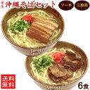 【送料無料】半生沖縄そば6食セット(ソーキ95g×3個、三枚肉65g×3個、そばだし22g×6袋、紅しょうが6袋)