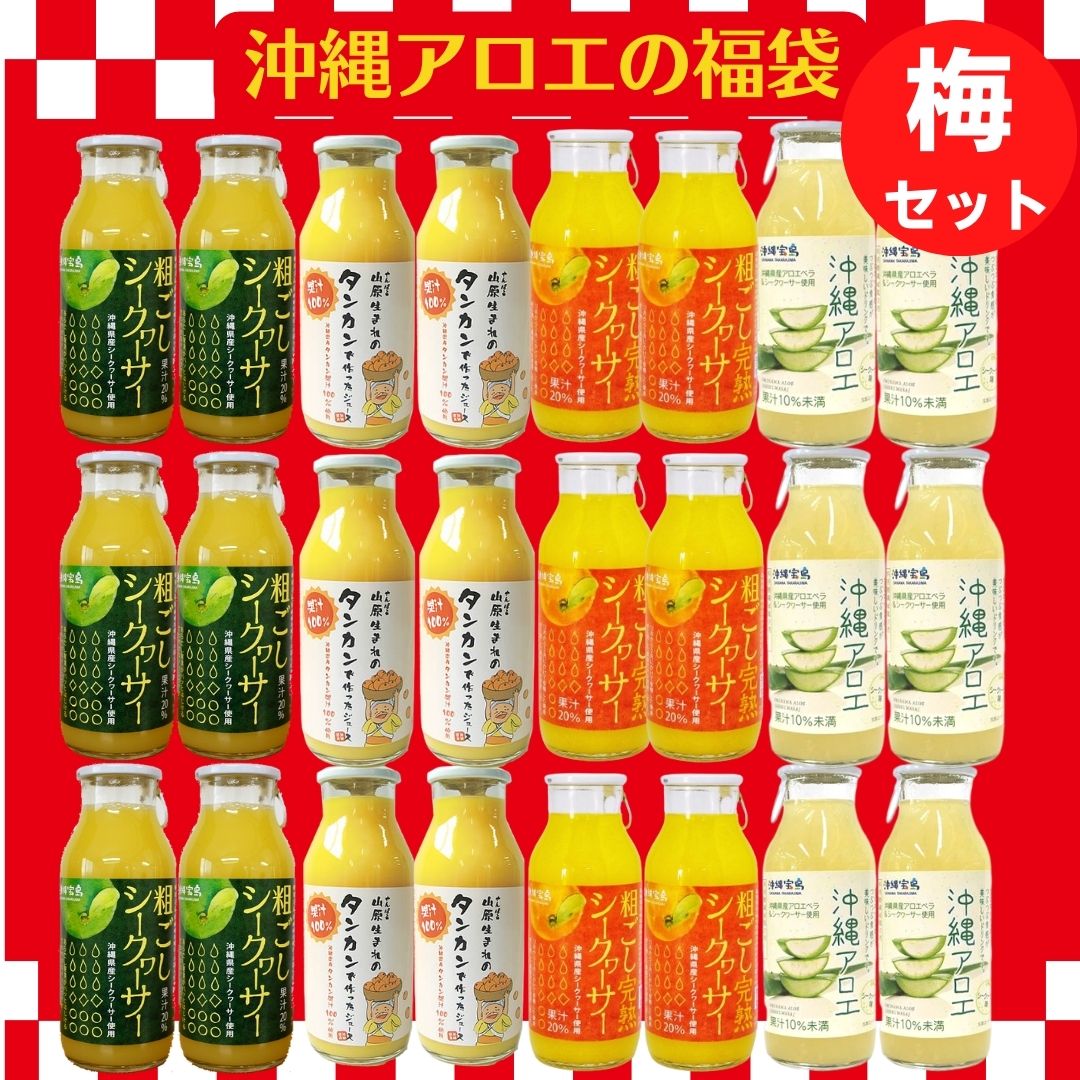 沖縄アロエの福袋（梅） 送料無料 沖縄満喫セット（粗ごしシークワーサー・たんかんジュース・沖縄アロエ180ml） 福袋 2022年 2023年 沖縄県産 ジュースセット ドリンクセット お買い得 詰め合わせ 飲み比べ シークワーサーのサムネイル
