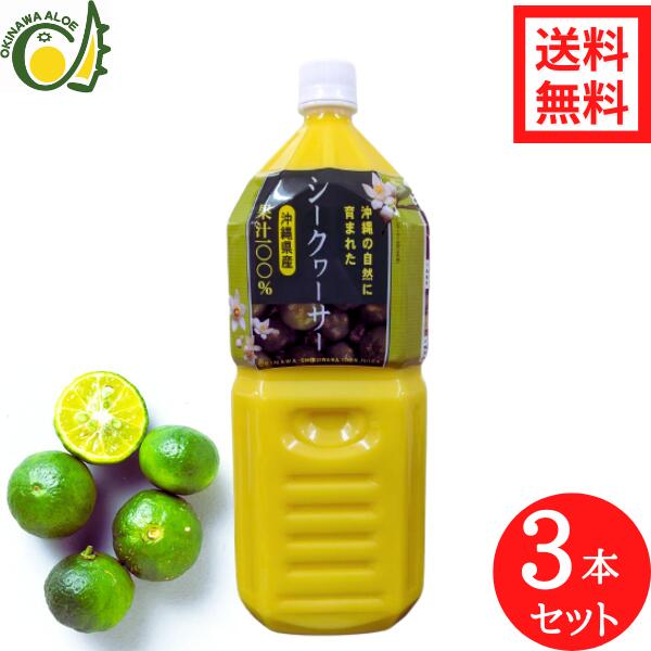 沖縄県産シークヮーサー100％果汁2L×3本セット 送料無料 割引価格 沖縄産 シークワーサー 原液 青切り 青切りシークワーサー シークアーサー 無添加果汁 100 業務用サイズ 2000ml 健康飲料 テレビで話題ノビレチン豊富なシークヮーサー