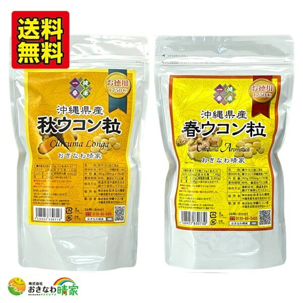 楽天おきなわ晴家 沖縄サプリ＆コスメ【ポイント5倍 5/20まで】お徳用 沖縄県産 秋ウコン粒 ＆ 春ウコン粒 お得 セット 350g 各1個 1750粒 国産 ウコン クルクミン サプリメント 粒タイプ うっちん 得用 沖縄産 やんばる ウコン 美容 健康 琉球 サプリ アルコール 飲み過ぎ 二日酔い 送料無料 沖縄 ウコン堂