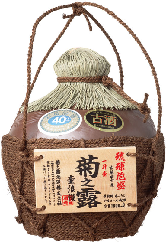 泡盛 菊之露 古酒40度　一升シュロ縄巻【壺】【甕】1800ml (琉球松使用オリジナル文字入り木札別途販売)/菊之露酒造 菊の露 5升泡盛 沖縄焼酎 沖縄お酒 琉球泡盛 贈答用 御祝い【沖縄】20141024