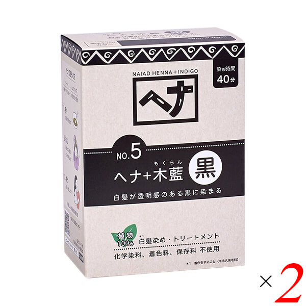 ヘアカラー ヘナ ヘナカラー ナイアード ヘナ+木藍 黒 100g 2個セット 送料無料