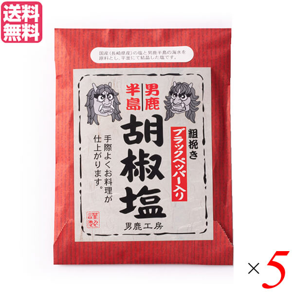 塩 食塩 海塩 男鹿半島 胡椒塩 40g 男鹿工房 送料無料 5袋セット