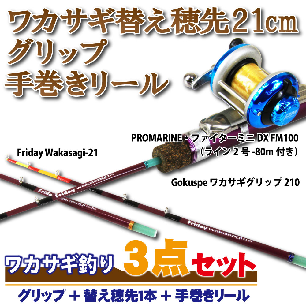 フライデー ワカサギ穂先 21cm 3点セット(グリップ＋穂先1本＋手巻きリール)(wakasagi-21-3set)｜わかさぎ 初心者 入門セット ワカサギ 穂先 ワカサギグリップ リール フルセット 竿 ロッド ワカサギセット ドーム 釣り 釣具 道具 用品 釣り堀 天ぷら