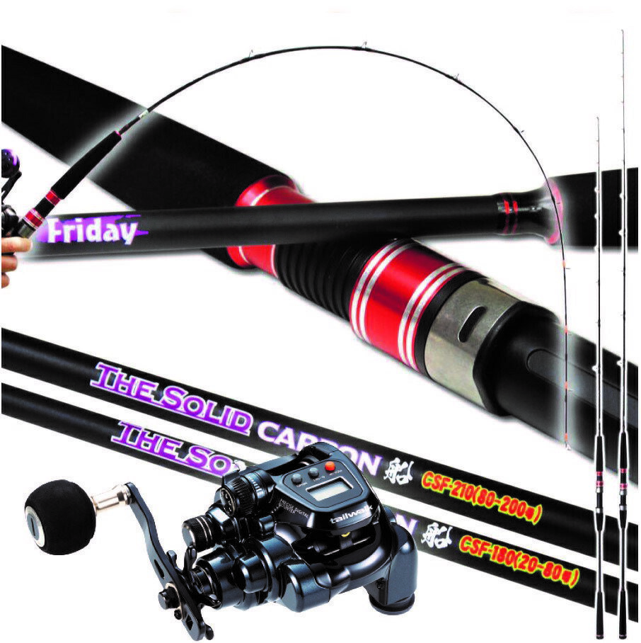 フライデーカーボンソリッド船電動リールセット 180(80-200号)｜Friday Carbon Solid 船 CSF-180(80-200号)& tail walk 小型電動リール エラン SW DENDO 150PH 船釣り ライトゲーム 青物 マダイ 甘鯛 泳がせ釣り 青物 電動リール