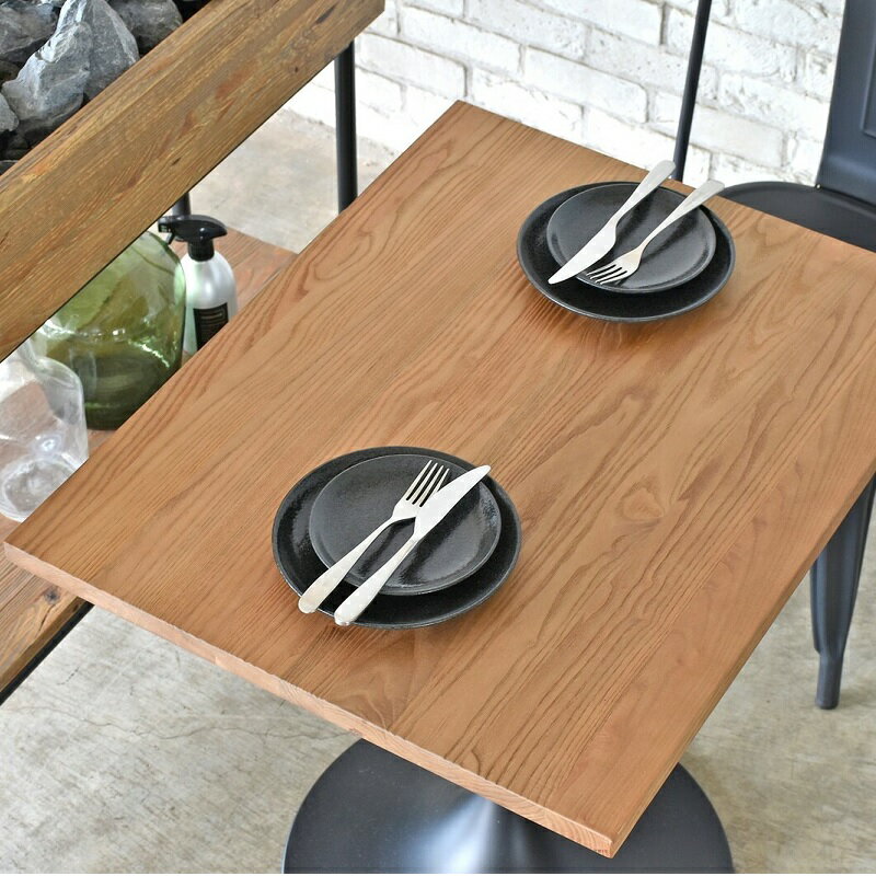 乐天商城 - ダイニングテーブル 75cm カフェテーブル エルム無垢 1本脚 単品 木製 リビングテーブル カフェ アンティーク ヴィンテージ レトロ モダン カフェ風 2人用 ブラック脚 おしゃれ