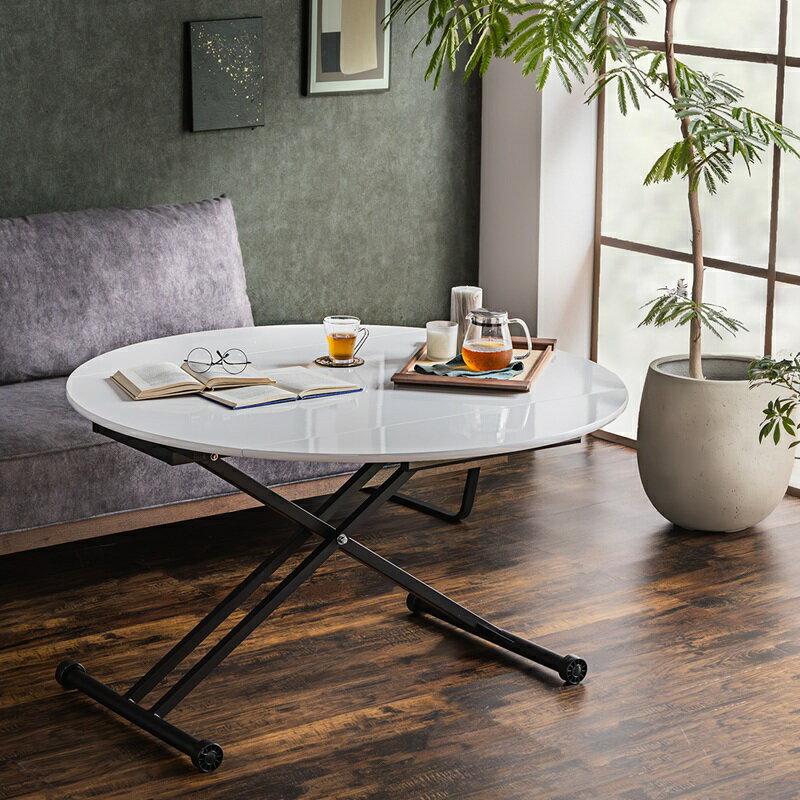 Rakuten - ダイニングテーブル 昇降式 伸長式 丸テーブル 120cm 3WAY リフティングテーブル センターテーブル ソファダイニング 高さ調節 円形 北欧 おしゃれ 4人用 折りたたみ 伸縮 ホワイト