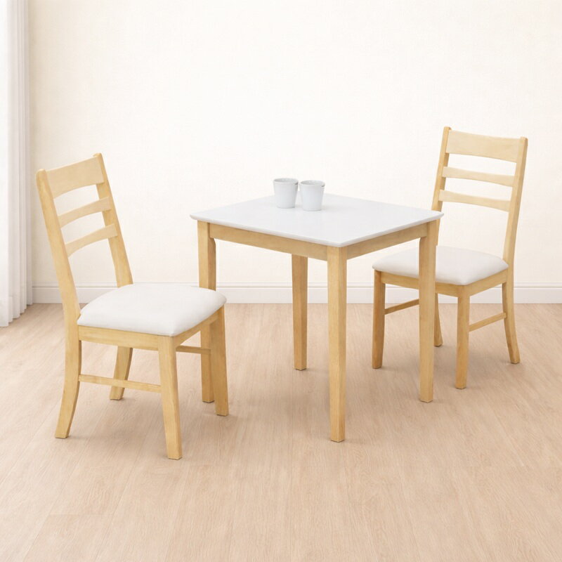Rakuten - ダイニングテーブルセット 2人掛け 幅75cm 3点セット ホワイト＆クリアナチュラル 食卓テーブル 北欧 木製 小さめ 2人 木製脚 ダイニングテーブル ダイニングチェア 食卓テーブル 正方形 ホワイト 白 北欧 新生活 一人暮らし 二人暮らし おしゃれ 人気