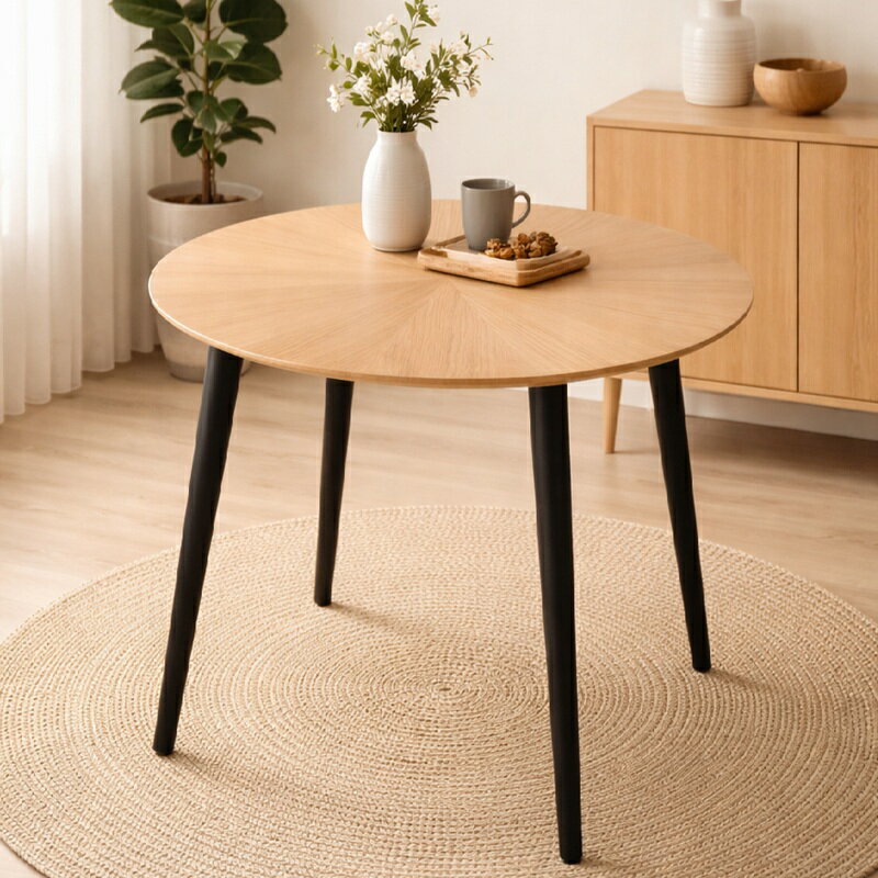 Rakuten - ダイニングテーブル 丸テーブル 90cm 2人用 北欧 円形 カフェテーブル コンパクト オーク突板 木製 ナチュラル 2人掛け 食卓テーブル リビング おしゃれ 小さめ 一人暮らし