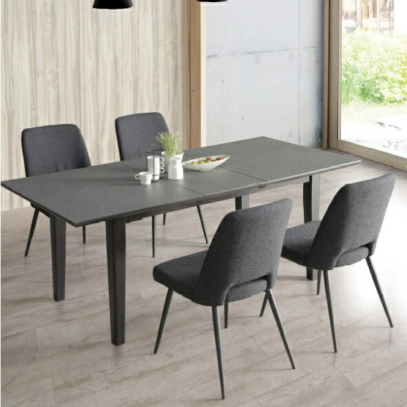 商品名ダイニング5点 伸長式 サイズテーブル幅140-180×奥行85×高さ70cmチェア：幅45×奥行52×高さ83cm（SH44)テーブル脚間：幅123×奥行59cm 材質天板：メラミン・脚：タモ材チェア：ファブリック・アイアン カラー...