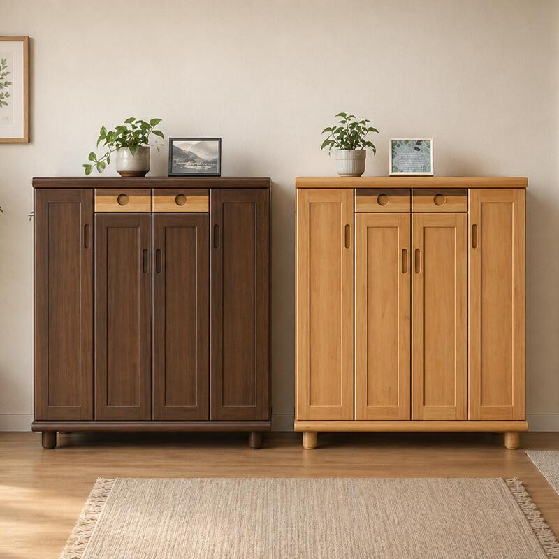 Rakuten - シューズボックス 幅115cm ロータイプ 完成品 日本製 大川家具 天然木 アルダー 洗える棚板 可動棚 下駄箱 靴箱 大容量 木製 玄関収納 脚付き 国産 おしゃれ 北欧 送料無料