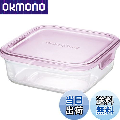 【送料無料】iwaki イワキ 耐熱ガラス 保存容器 ピンク 角型 M 800ml パック&レンジ KC3247N-P