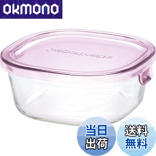 【送料無料】iwaki イワキ 耐熱ガラス 保存容器 ピンク 角型 S 450ml ごはん 1膳 パック&レンジ