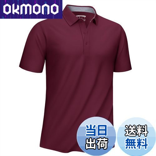 【送料無料】[KEFITEVD] ビジネス ポロシャツ メンズ 半袖 ボタンダウン 綿 スポーツウェア ゴルフシャツ テニスウェア 無地 速乾シャツ 通気 ビジネスシャツ ワインレッド XL