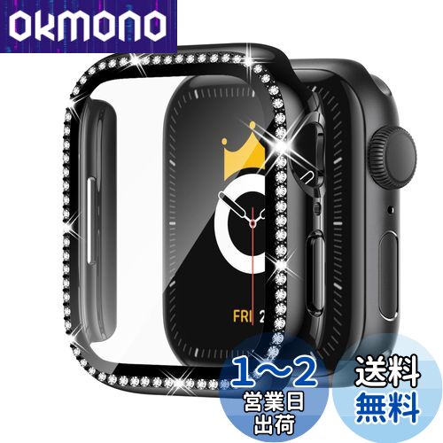 Adepoy コンパチブル Apple Watch ケース 42mm キラキラ アップルウォッチカバー Series 10 保護フィルム付き シングルダイヤモンド Apple Watch キラキラ ケース iwatch用 光沢感 お洒落(42mm Series 10 ブラック)